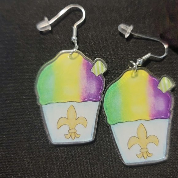 New Orleans Mardi Gras Dangle Drop Earrings in Stock ⚜️💜💚💛 - Picture 6 of 16